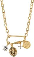 🦁 sparkling gold lion necklace: 18k gold plated rhinestone m coin lock leo zodiac pendant on y2k fashion paperclip chain - perfect for women and teens logo