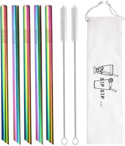 img 2 attached to 🥤 Set of 5 Reusable Stainless Steel Straws - 10" Boba and Smoothie Straws with Angled Tips, Rainbow Colors - 0.5" Wide Metal Straws for Bubble Tea, Milkshakes, Jumbo Drinks - Includes 2 Cleaning Brushes and 1 Carrying Case