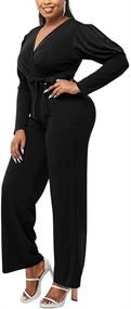 img 3 attached to 👗 Houston Sexy V-Neck Jumpsuits for Women: Dressy Long Sleeve Romper Bodycon Club Outfits with Flared Trousers and Belt