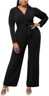 👗 houston sexy v-neck jumpsuits for women: dressy long sleeve romper bodycon club outfits with flared trousers and belt logo