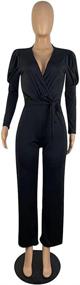 img 1 attached to 👗 Houston Sexy V-Neck Jumpsuits for Women: Dressy Long Sleeve Romper Bodycon Club Outfits with Flared Trousers and Belt