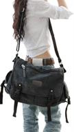 👜 large vintage canvas messenger bag: perfect shoulder bag for women and men, ideal for books, laptops, and school logo