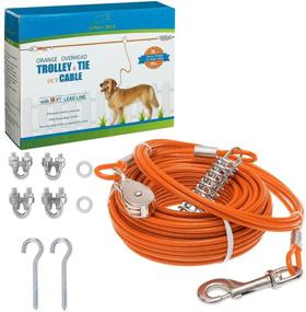 img 4 attached to EXPAWLORER Dog Run Cable - Heavy Duty Tie Out Cable for Camping Yard, 75FT Steel Wire with 10FT Runner, 125lbs Capacity, Pet Training Leash Set