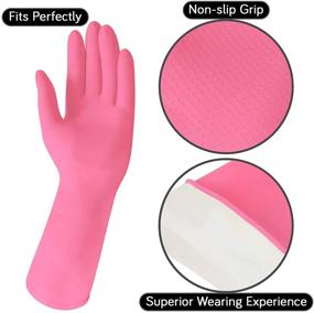 img 2 attached to 🧤 11.6 Inches Rubber Dishwashing Gloves - Pink Flock Lined, Heavy Duty for Effective Cleaning