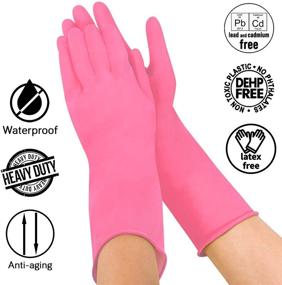 img 1 attached to 🧤 11.6 Inches Rubber Dishwashing Gloves - Pink Flock Lined, Heavy Duty for Effective Cleaning