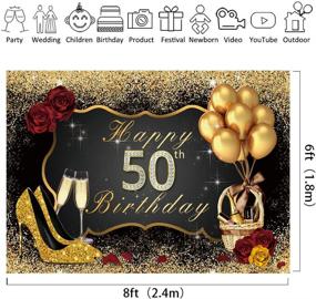 img 2 attached to 🎉 Riyidecor 50th Birthday Backdrop: Glamorous Black Gold Woman Balloons Champagne Photography Background - 8X6 Feet Shining Sequin Rose Gold Party Decorations for Celebratory Photo Shoots - Vinyl Cloth