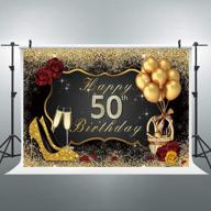 🎉 riyidecor 50th birthday backdrop: glamorous black gold woman balloons champagne photography background - 8x6 feet shining sequin rose gold party decorations for celebratory photo shoots - vinyl cloth logo