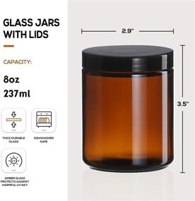 img 3 attached to Versatile 12 Pack of 8 OZ Thick Amber Round Glass Jars with Metal & Plastic Lids - Ideal for Candle Making, Food Storage, Canning, and More - Leakproof & Dishwasher Safe