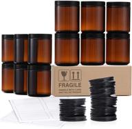 versatile 12 pack of 8 oz thick amber round glass jars with metal & plastic lids - ideal for candle making, food storage, canning, and more - leakproof & dishwasher safe logo