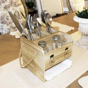 img 2 attached to 🍴 Ikee Design Wooden Utensil Caddy Flatware Holder - Organize Spoons, Knives, Forks, Salt Pepper Shakers, Napkins - Perfect for Dining Room, Restaurant, Kitchen - 7 1/8”W x 6 5/8”D x 7 1/2”H