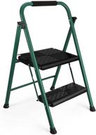 delxo 2 step ladder - folding step stool for adults with extended cushioned handle & textured wide steps, lightweight yet sturdy 2 step stool, supports up to 330lbs, green, 2 feet logo