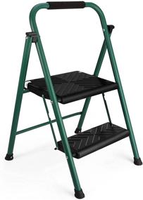 img 4 attached to Delxo 2 Step Ladder - Folding Step Stool for Adults with Extended Cushioned Handle & Textured Wide Steps, Lightweight Yet Sturdy 2 Step Stool, Supports up to 330lbs, Green, 2 Feet
