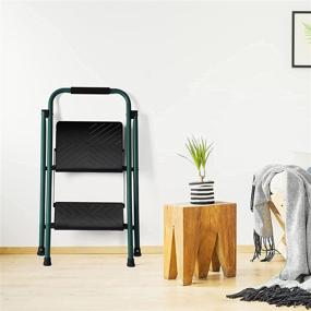 img 3 attached to Delxo 2 Step Ladder - Folding Step Stool for Adults with Extended Cushioned Handle & Textured Wide Steps, Lightweight Yet Sturdy 2 Step Stool, Supports up to 330lbs, Green, 2 Feet
