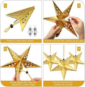 img 1 attached to 10-Piece Gold Paper Star Lantern Lampshade, Christmas 3D Hanging Decoration, Star Light Paper Lanterns with 20 LED Party Lights for Christmas Party Supplies and Home Decor