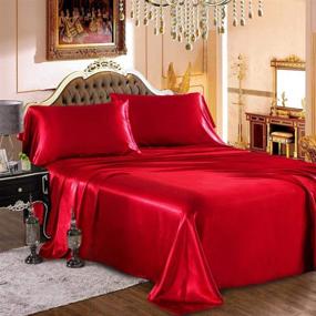 img 2 attached to 🛏️ Honeymoon Luxury Satin Bed Sheet Set - Ultra Silky Soft Queen Size - Red