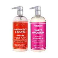 🚿 renpure pomegranate mango & sweet magnolia moisturizing body wash for dry skin 2 pack – gentle exfoliating & hydrating shower gel with natural antioxidants – sensitive skin body wash for women with pump logo