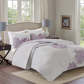 img 2 attached to 🌸 Comfort Spaces Enya Quilt Set - Floral Print Channel Stitching Design, Lightweight Coverlet for All Seasons, Cozy Bedding with Matching Shams, Decorative Pillows - Full/Queen (90"x90"), Purple 3 Piece