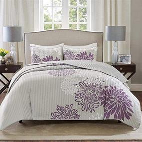 img 4 attached to 🌸 Comfort Spaces Enya Quilt Set - Floral Print Channel Stitching Design, Lightweight Coverlet for All Seasons, Cozy Bedding with Matching Shams, Decorative Pillows - Full/Queen (90"x90"), Purple 3 Piece