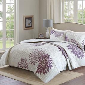 img 3 attached to 🌸 Comfort Spaces Enya Quilt Set - Floral Print Channel Stitching Design, Lightweight Coverlet for All Seasons, Cozy Bedding with Matching Shams, Decorative Pillows - Full/Queen (90"x90"), Purple 3 Piece