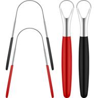 set of 4 stainless steel tongue scrapers - effective bad breath reduction for adults and kids - oral tongue cleaners/brushes - reusable tongue cleaning tool for enhanced oral hygiene logo