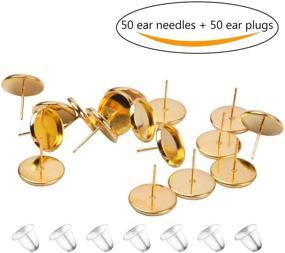img 2 attached to 💎 BronaGrand 50 Pieces Gold Stainless Steel Stud Earring Settings for 12mm Cabochon, with 50 Pieces Clear Rubber Safety Backs
