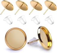 💎 bronagrand 50 pieces gold stainless steel stud earring settings for 12mm cabochon, with 50 pieces clear rubber safety backs logo