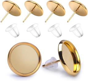 img 4 attached to 💎 BronaGrand 50 Pieces Gold Stainless Steel Stud Earring Settings for 12mm Cabochon, with 50 Pieces Clear Rubber Safety Backs