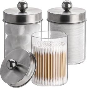 img 4 attached to Stylish and Functional Tbestmax Glass Qtip Holder Dispenser - Set of 3, 10-Ounce Bathroom Containers with Metal Lids for Cotton Ball, Swab, and Pad Storage