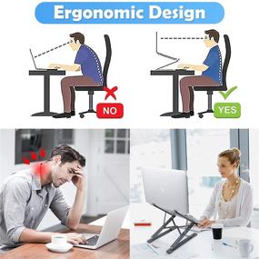 img 3 attached to 🖥️ Foldable Laptop Stand Adjustable Computer Riser Ergonomic Holder for MacBook Air Pro, Dell, HP, Lenovo - Portable PC Stand Work from Home Gift (Black)