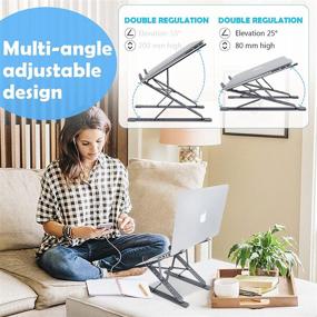 img 1 attached to 🖥️ Foldable Laptop Stand Adjustable Computer Riser Ergonomic Holder for MacBook Air Pro, Dell, HP, Lenovo - Portable PC Stand Work from Home Gift (Black)