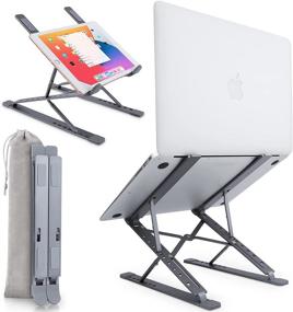 img 4 attached to 🖥️ Foldable Laptop Stand Adjustable Computer Riser Ergonomic Holder for MacBook Air Pro, Dell, HP, Lenovo - Portable PC Stand Work from Home Gift (Black)