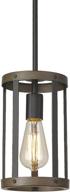 eapudun farmhouse pendant light: stylish matte black & wood grain finish, 1-light metal wire cage lantern – pda1141-fbdt логотип