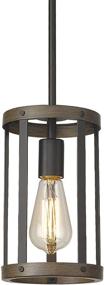 img 4 attached to Eapudun Farmhouse Pendant Light: Stylish Matte Black & Wood Grain Finish, 1-Light Metal Wire Cage Lantern – PDA1141-FBDT