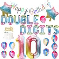 jollyboom rainbow 10th birthday decorations for girls | double digits birthday party supplies banner, number 10 balloon, star balloons logo