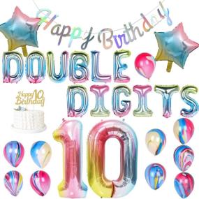 img 4 attached to Jollyboom Rainbow 10th Birthday Decorations for Girls | Double Digits Birthday Party Supplies Banner, Number 10 Balloon, Star Balloons