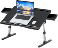 🔥 luxury leather laptop bed tray table: adjustable & foldable lap desk with double drawers - multifunctional for work, eat, write, game & draw logo