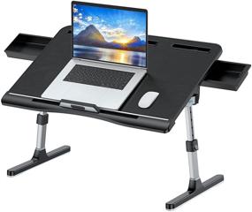 img 4 attached to 🔥 Luxury Leather Laptop Bed Tray Table: Adjustable & Foldable Lap Desk with Double Drawers - Multifunctional for Work, Eat, Write, Game & Draw