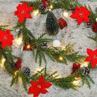 dr.dudu 6 ft led pre-lit christmas garland: battery powered with pine cones, red berries & pine needles - lighted xmas wreath for holiday party & tree decorations logo