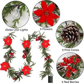 img 2 attached to DR.DUDU 6 FT LED Pre-lit Christmas Garland: Battery Powered with Pine Cones, Red Berries & Pine Needles - Lighted Xmas Wreath for Holiday Party & Tree Decorations