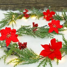 img 1 attached to DR.DUDU 6 FT LED Pre-lit Christmas Garland: Battery Powered with Pine Cones, Red Berries & Pine Needles - Lighted Xmas Wreath for Holiday Party & Tree Decorations