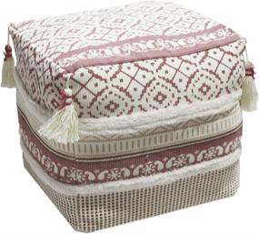 img 4 attached to 🌸 Stylish MRXT Boho Pink Tufted Square Pouf Cover with Tassels - Versatile Ottoman Footstool for Living Room Bedroom Home Decor