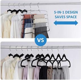 img 2 attached to 👖 Pants Hangers Set of 4, Swing Arm Trousers Hanger, Space-Saving Pants Rack, 5-Layer Jeans Hangers with Non-Slip Grip, Multiple Pants Hanger Closet Organizer for Trousers, Scarves, and Ties