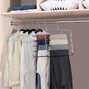 img 3 attached to 👖 Pants Hangers Set of 4, Swing Arm Trousers Hanger, Space-Saving Pants Rack, 5-Layer Jeans Hangers with Non-Slip Grip, Multiple Pants Hanger Closet Organizer for Trousers, Scarves, and Ties