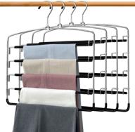 👖 pants hangers set of 4, swing arm trousers hanger, space-saving pants rack, 5-layer jeans hangers with non-slip grip, multiple pants hanger closet organizer for trousers, scarves, and ties логотип