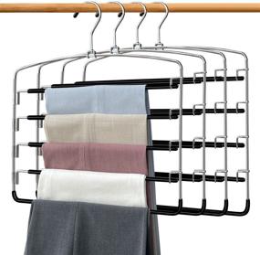 img 4 attached to 👖 Pants Hangers Set of 4, Swing Arm Trousers Hanger, Space-Saving Pants Rack, 5-Layer Jeans Hangers with Non-Slip Grip, Multiple Pants Hanger Closet Organizer for Trousers, Scarves, and Ties