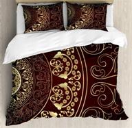 🌼 ambesonne mandala duvet cover set: boho-inspired vintage cosmos pattern with floral leaves artwork, king size bedding set in burgundy and yellow, including 2 pillow shams logo