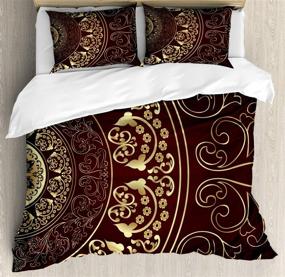 img 2 attached to 🌼 Ambesonne Mandala Duvet Cover Set: Boho-inspired Vintage Cosmos Pattern with Floral Leaves Artwork, King Size Bedding Set in Burgundy and Yellow, Including 2 Pillow Shams