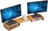 huvibe dual monitor stand riser with adjustable length and angle, 3 shelf screen stand - desktop stand storage organizer for laptop, computer, tv, pc, printer, multi media speaker (bamboo burlywood) logo