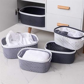 img 3 attached to 📦 Gray Plastic Storage Baskets with Handles - Portable Shower Caddy and Organizer for Bathroom and Kitchen, Ideal for Dorm and Household Storage by JiatuA