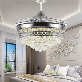 img 1 attached to 42 Inch Crystal Chandelier Fandelier Ceiling Fan with Retractable Blades, Chrome Finish, and 3 LED Light Colors - Perfect for Indoor Living Room, Dining Room, Bedroom